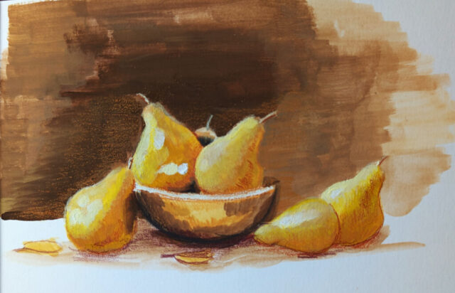 Pears painted in gouache